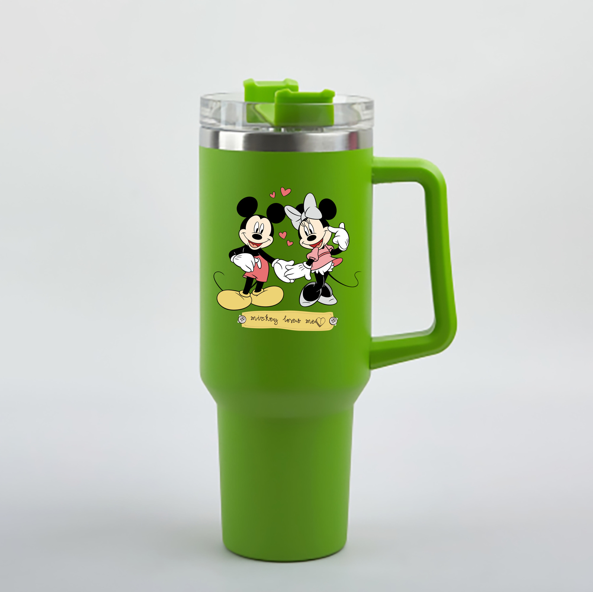 （画像用） ミッキーマウス Mickey Mouse 1200mL車用タンブラー - クリスタルステッカー（プラスチックストロー付き）